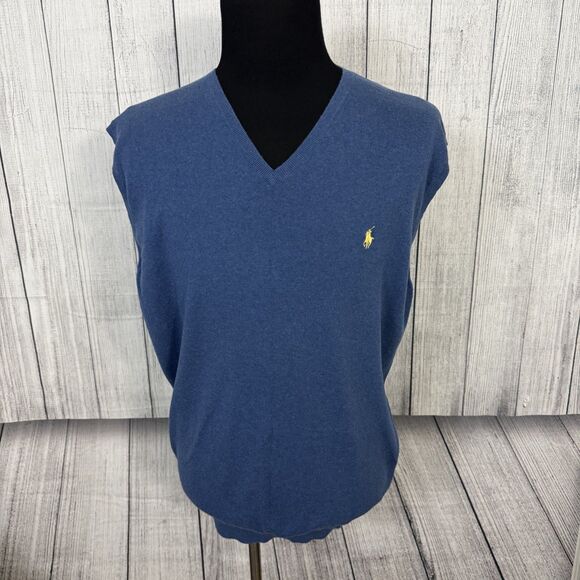 Polo Ralph Lauren Men's 3XLT Blue Pima Cotton Logo Preppy V-Neck Sweater Vest - Picture 1 of 6
